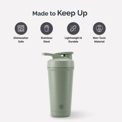 CULT Stainless Steel Shaker Bottle 700ml, Leakproof Lid, Bottom Opener, BPA-Free - front view (9)