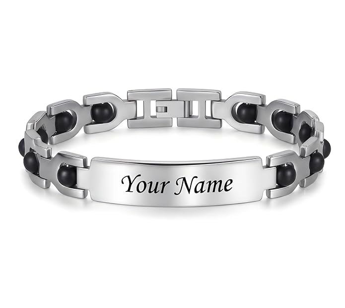 CUSTOMISED INDIA Personalized Karungali Silver Bracelet With Name | Certified Karungali Bracelet for Rakhi | Silver Kada for