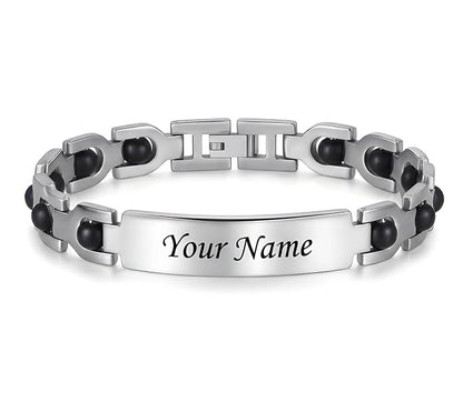 CUSTOMISED INDIA Personalized Karungali Silver Bracelet With Name | Certified Karungali Bracelet for Rakhi | Silver Kada for