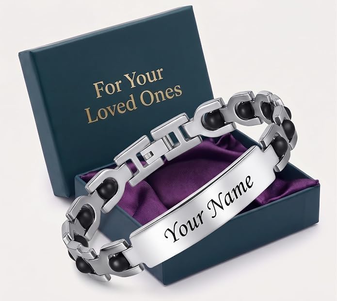 CUSTOMISED INDIA Personalized Karungali Silver Bracelet With Name | Certified Karungali Bracelet for Rakhi | Silver Kada for 