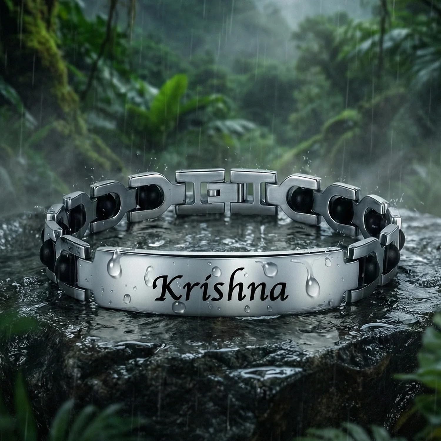 CUSTOMISED INDIA Personalized Karungali Silver Bracelet With Name | Certified Karungali Bracelet for Rakhi | Silver Kada for 