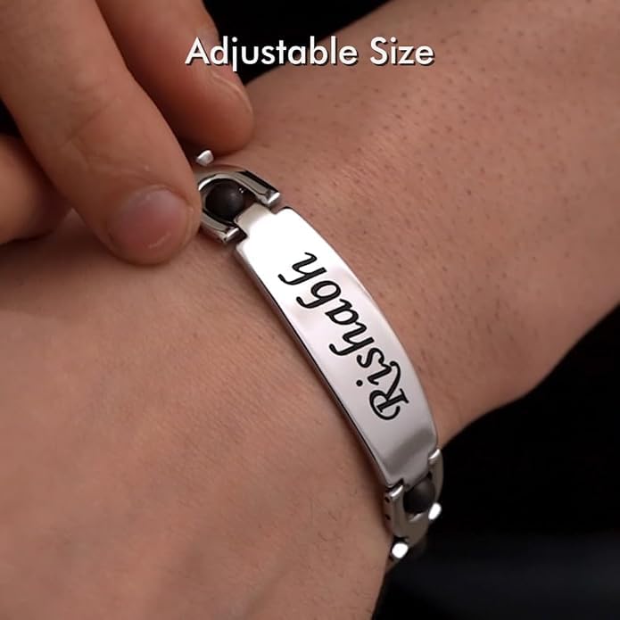 CUSTOMISED INDIA Personalized Karungali Silver Bracelet With Name | Certified Karungali Bracelet for Rakhi | Silver Kada for 