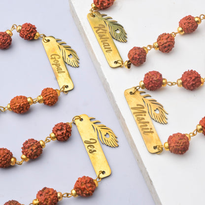 CUSTOMISED INDIA Personalized Lord Krishna Metal Rakhi with Name | Krishna Morpankha Rudraksha Name rakhi for Brother | Raksh