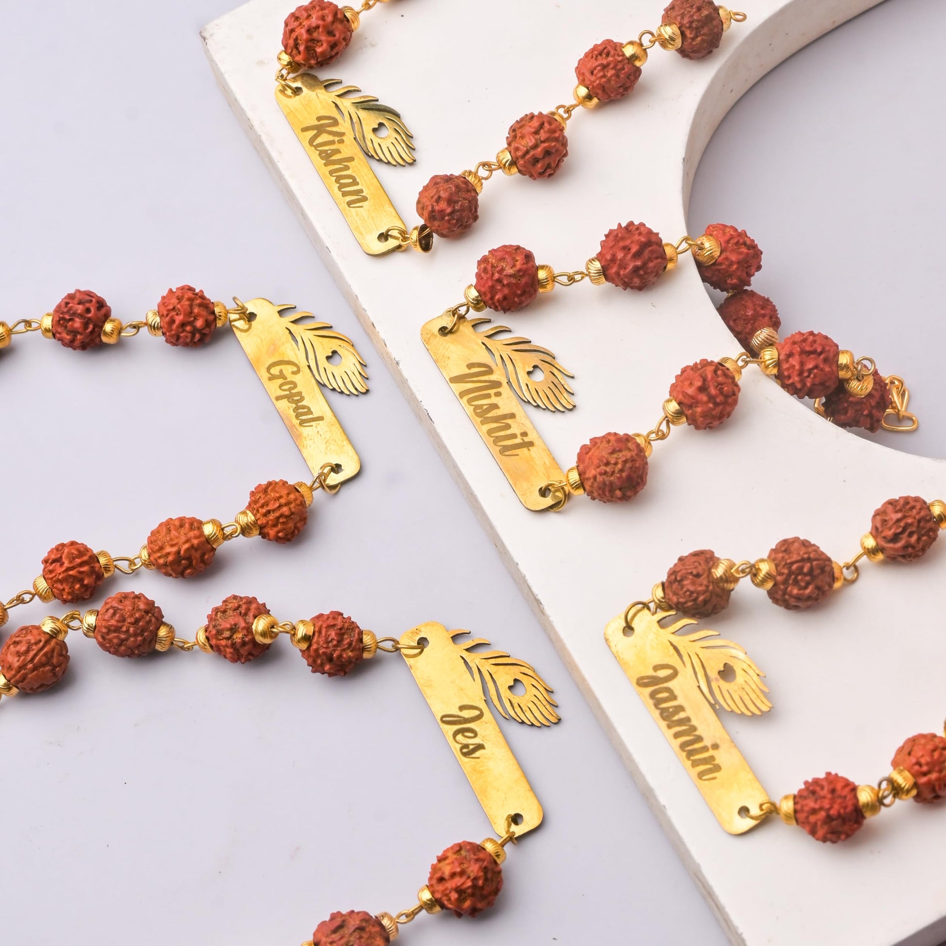CUSTOMISED INDIA Personalized Lord Krishna Metal Rakhi with Name | Krishna Morpankha Rudraksha Name rakhi for Brother | Raksh
