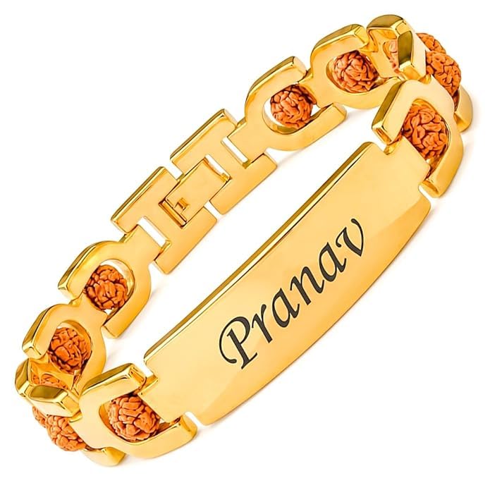 Customized Rudraksha Gold Plated Bracelet for Men | Personalized Rakhi Bracelet for Men | Rakshabandhan Rudraksha Bracelet wi