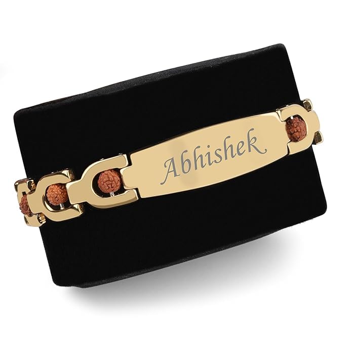 Customized Rudraksha Gold Plated Bracelet for Men | Personalized Rakhi Bracelet for Men | Rakshabandhan Rudraksha Bracelet wi