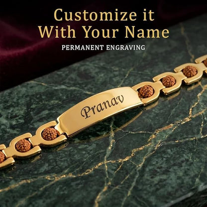 Customized Rudraksha Gold Plated Bracelet for Men | Personalized Rakhi Bracelet for Men | Rakshabandhan Rudraksha Bracelet wi