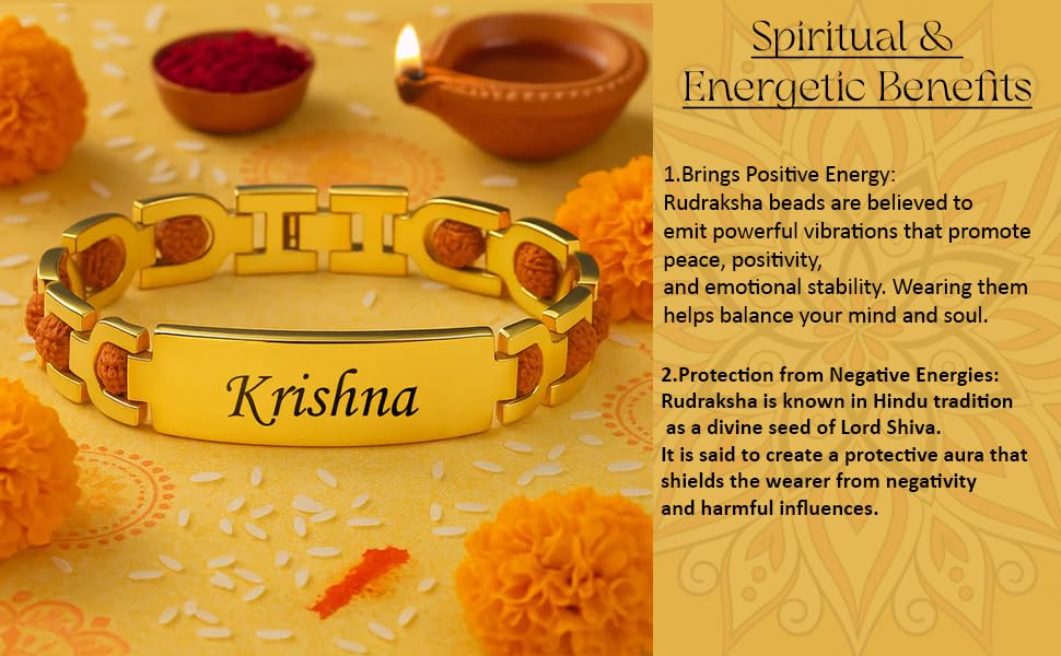 Customized Rudraksha Gold Plated Bracelet for Men | Personalized Rakhi Bracelet for Men | Rakshabandhan Rudraksha Bracelet wi