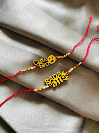 Cute Bro and Bada Bhai Thread Rakhi SET OF 2 - packaging