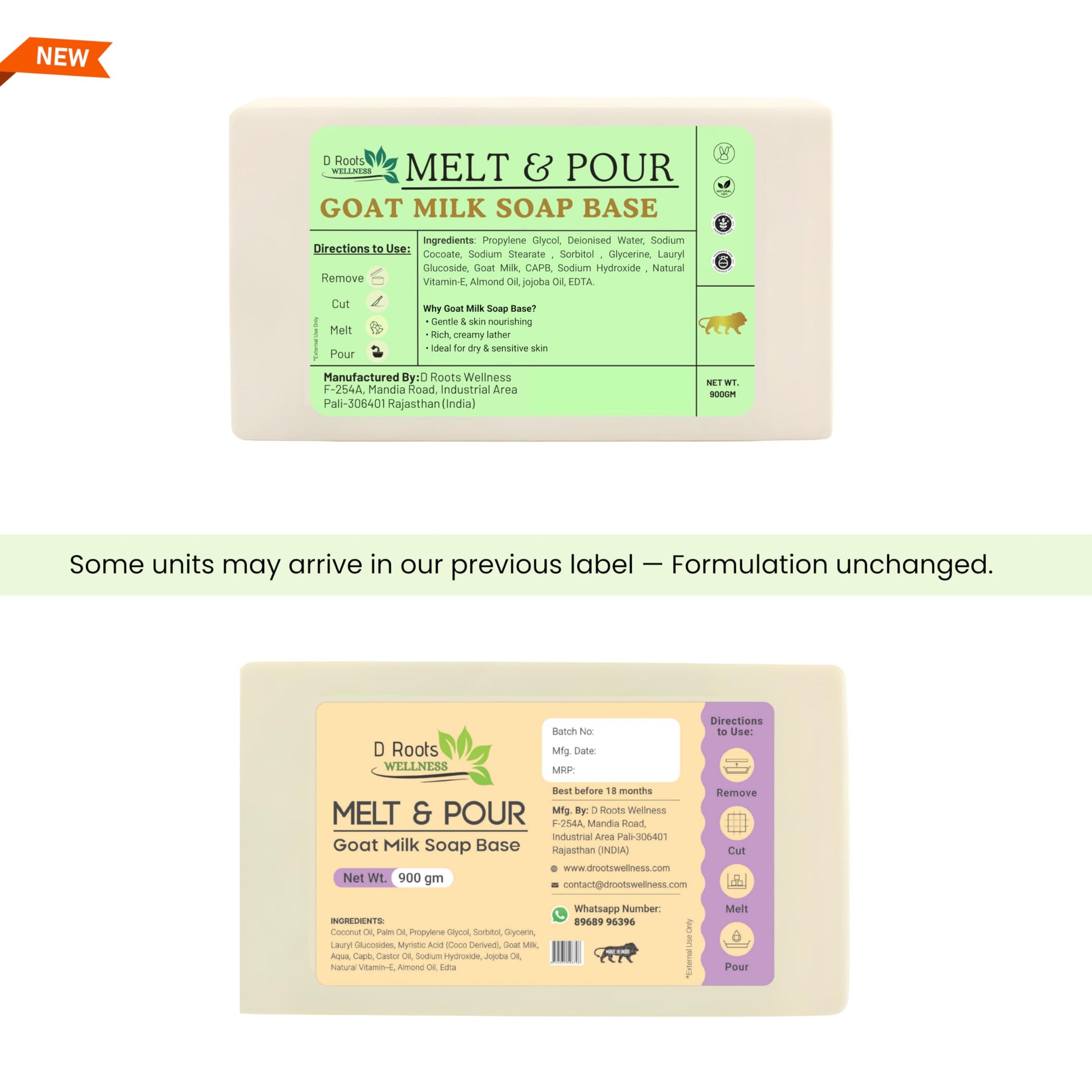 D Roots Wellness Melt and Pour Soap Base, 900g, Unscented DIY Soap Making Base - ingredients panel