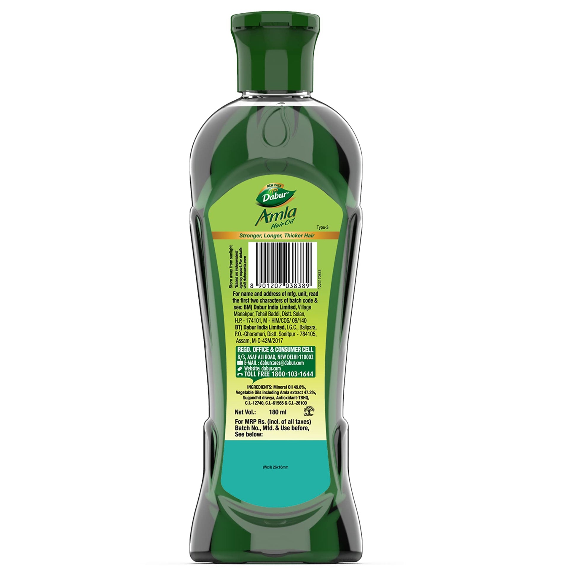 Dabur Amla Hair Oil, Herbal Hair Oil for Traditional Hair Care, 180ml-550ml - ingredients panel