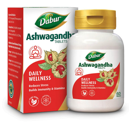 Dabur Ashwagandha Tablets - 60 tabs | General Wellness Tablets | Stress Relief | Rich in Antioxidants | Immunity Booster | Ri