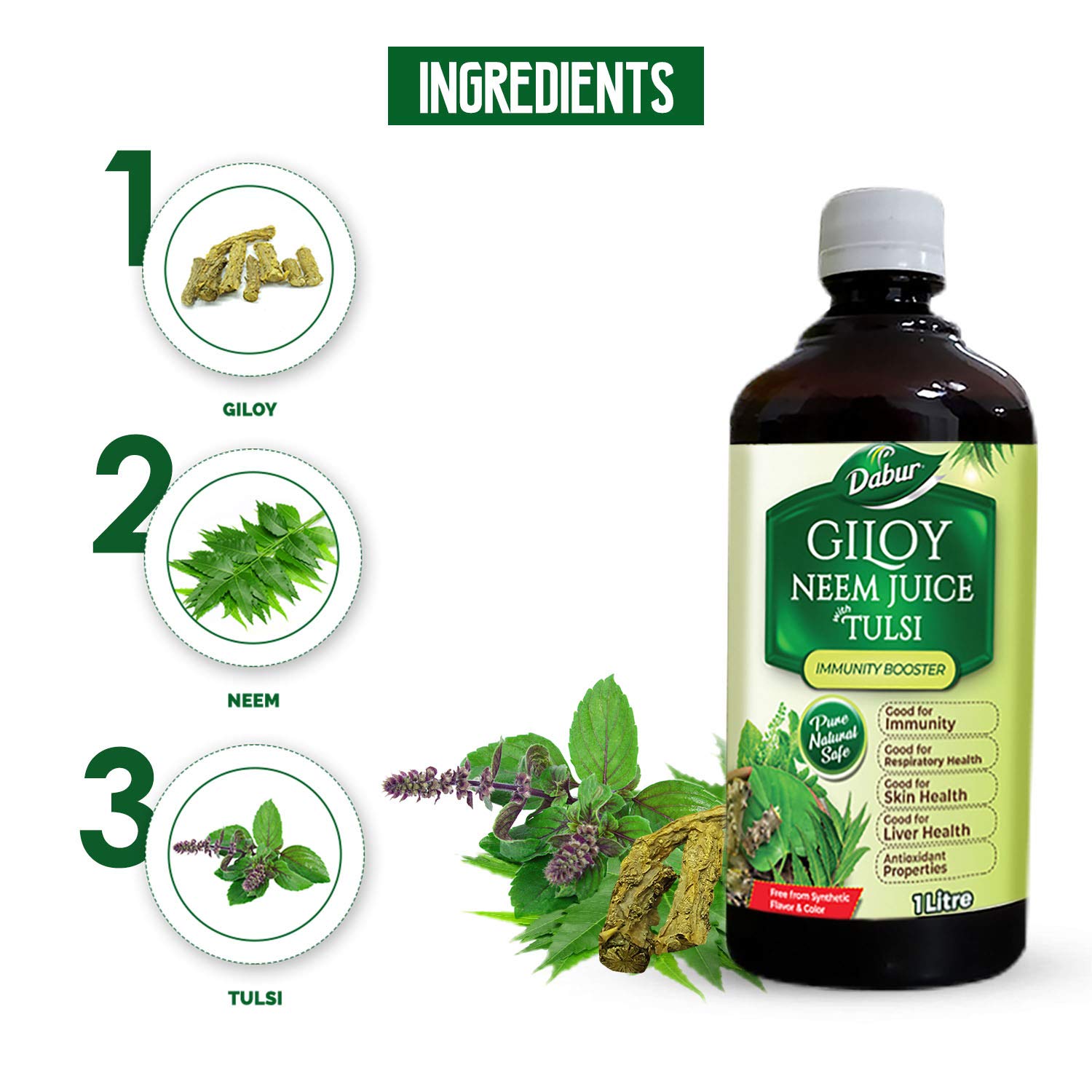 Dabur Giloy Neem Tulsi Juice: Benefit of 3-in-1 Immunity Boosters with the power of Giloy, Neem and Tulsi|Pure, Natural and 1