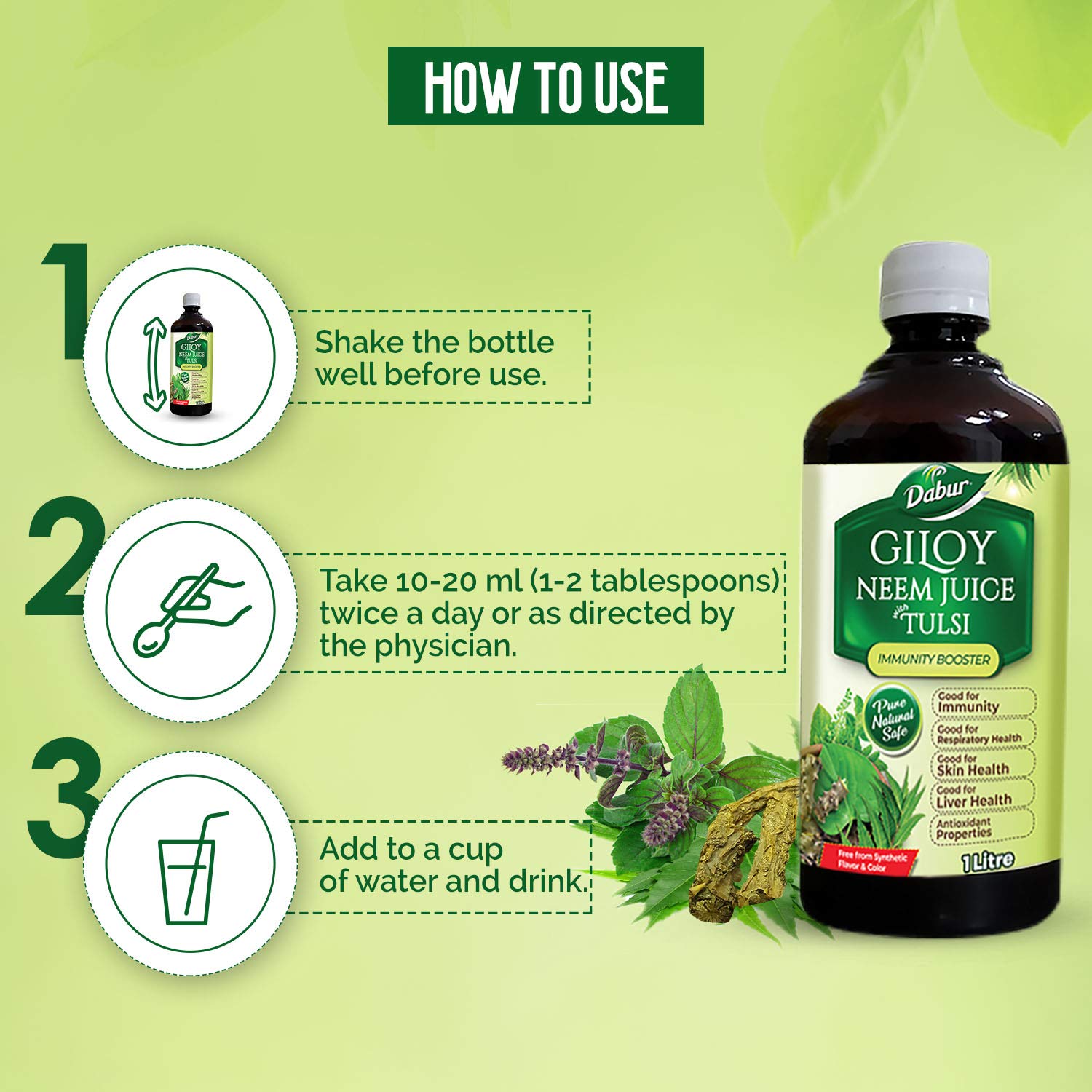 Dabur Giloy Neem Tulsi Juice: Benefit of 3-in-1 Immunity Boosters with the power of Giloy, Neem and Tulsi|Pure, Natural and 1