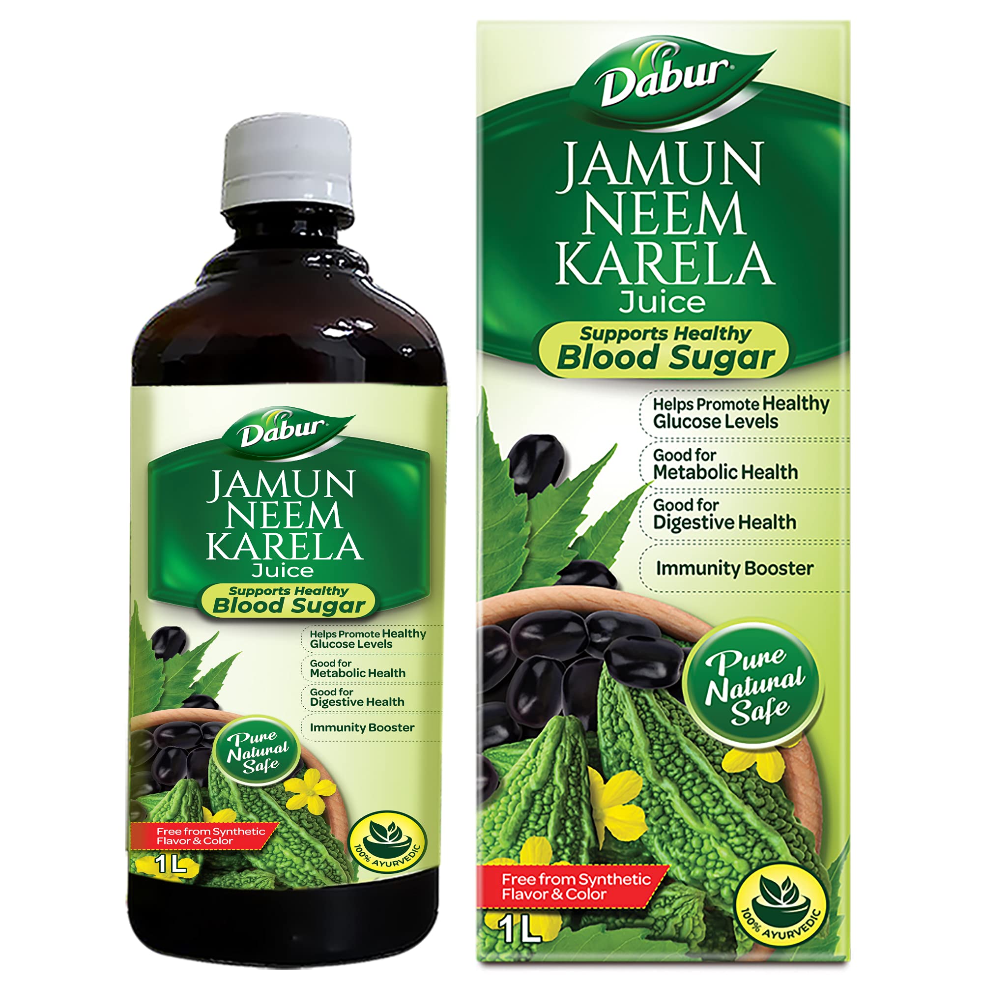 Dabur Jamun Neem Karela Juice, Traditional Ayurvedic Herbal Supplement, Pure Botanical Extract Blend, Adult Use Formula