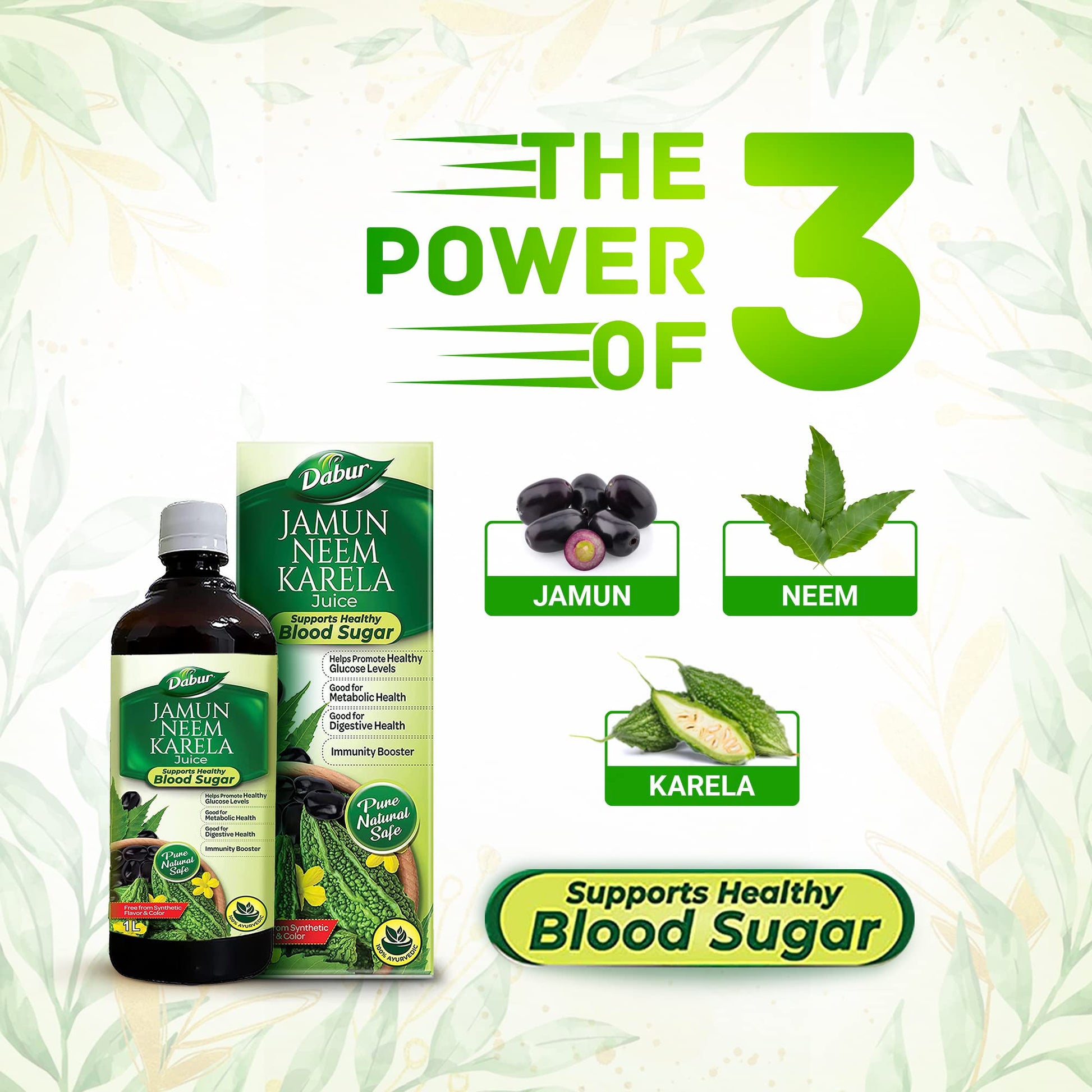 Dabur Jamun Neem Karela Juice, Traditional Ayurvedic Herbal Supplement, Pure Botanical Extract Blend, Adult Use Formula - fro
