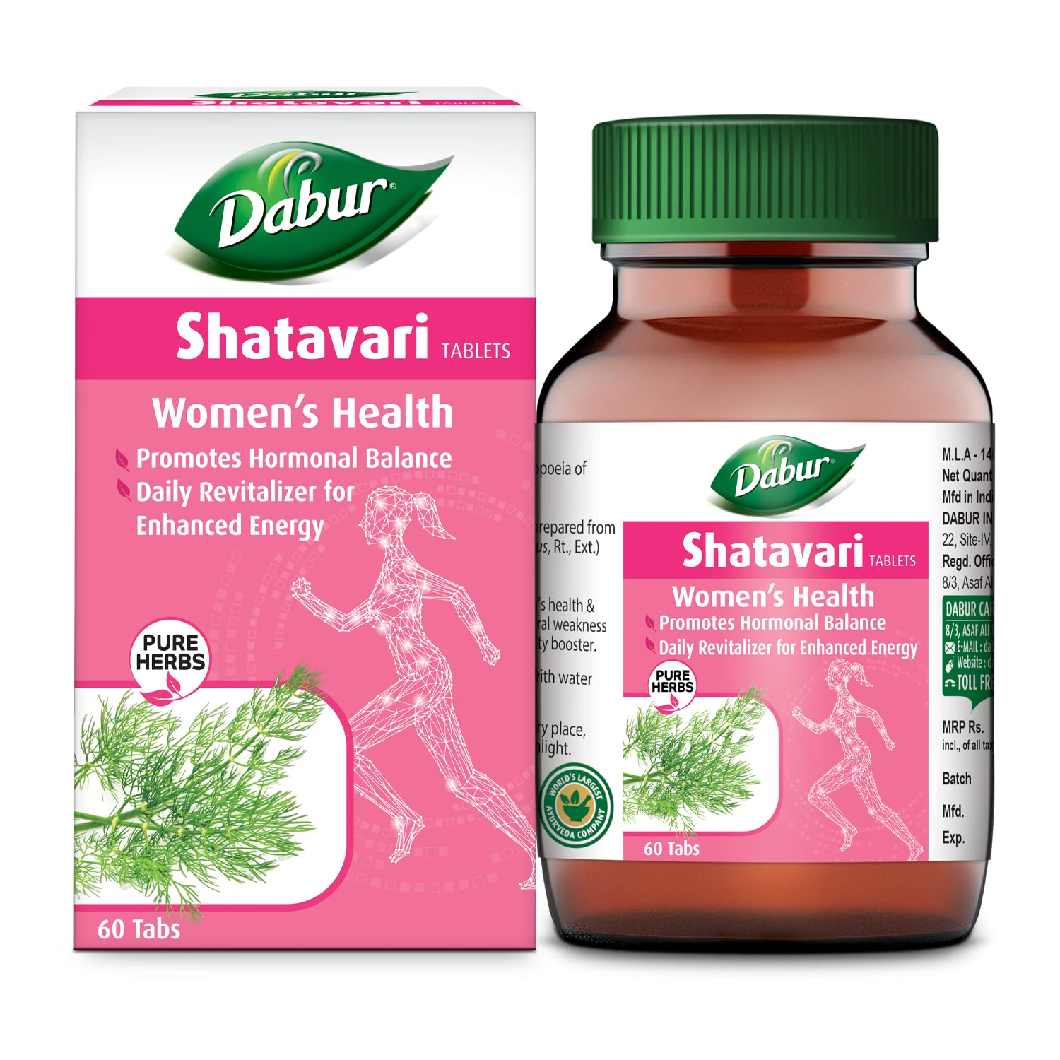 Dabur Shatavari Tablets, 60 Count, Women's Wellness Dietary Supplement, 34g