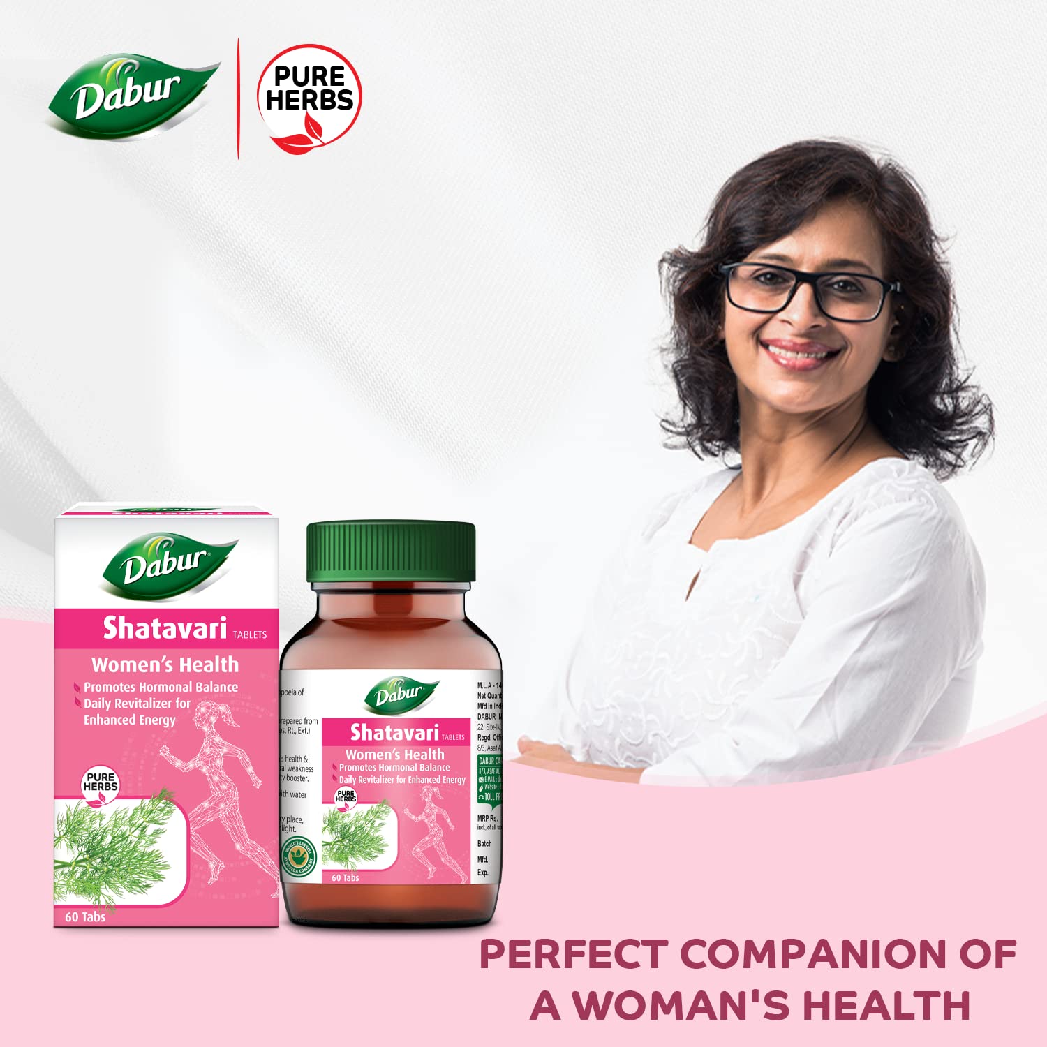 Dabur Shatavari Tablets, 60 Count, Women's Wellness Dietary Supplement, 34g - front view