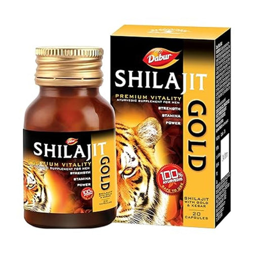 Dabur Shilajit Gold Ayurvedic Herbal Supplement Capsules, 20 Count, Adult