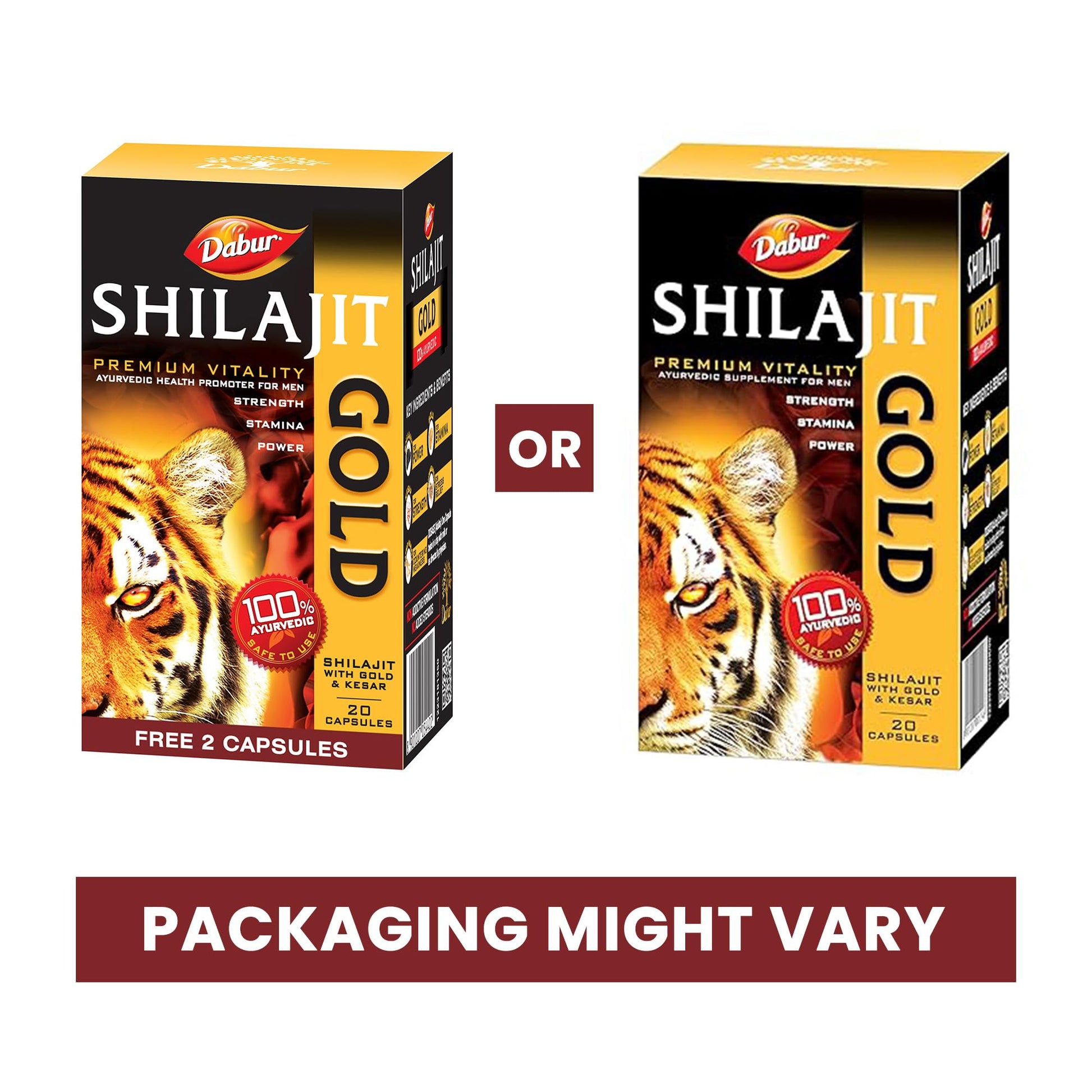 Dabur Shilajit Gold Ayurvedic Herbal Supplement Capsules, 20 Count, Adult - front view