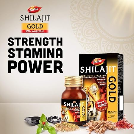Dabur Shilajit Gold Ayurvedic Herbal Supplement Capsules, 20 Count, Adult - back view