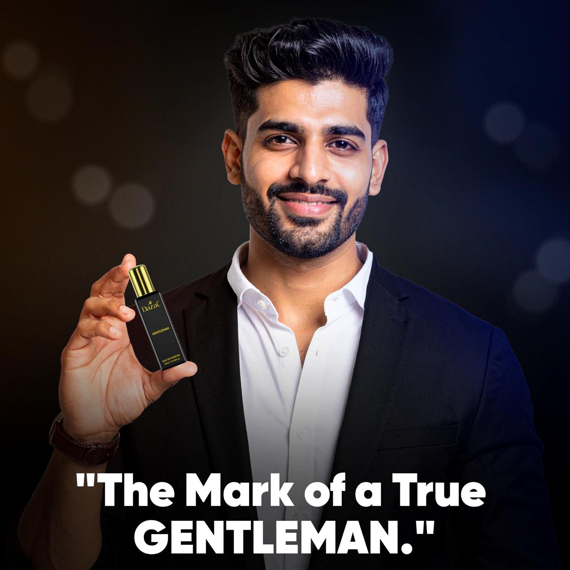 DAZAL Gentleman Eau de Parfum for Men, 80g, Citrus & Aquatic Notes, Long-Lasting, Black Bottle with Gold Accents - packaging