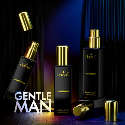 DAZAL Gentleman Eau de Parfum for Men, 80g, Citrus & Aquatic Notes, Long-Lasting, Black Bottle with Gold Accents - label deta