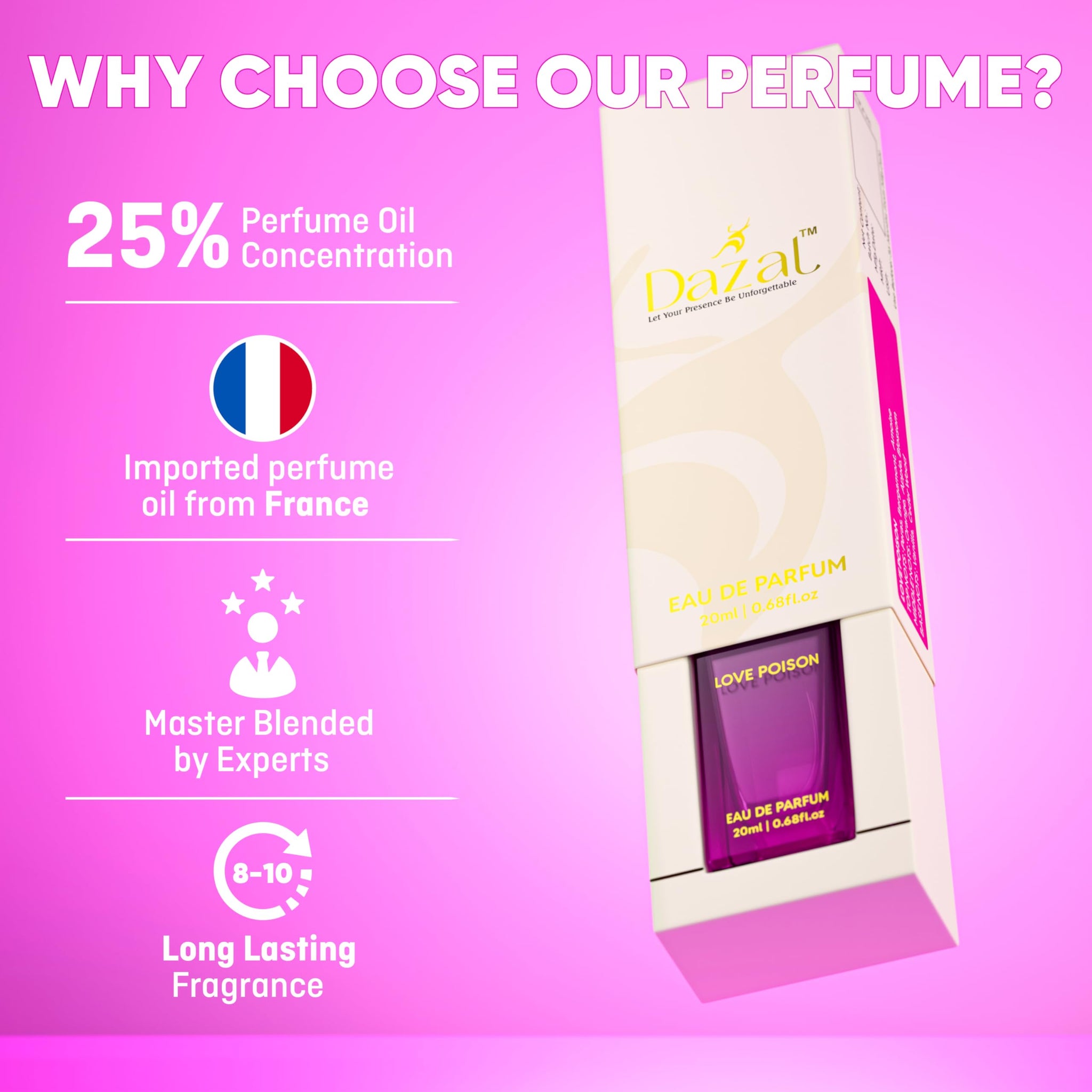 DAZAL Love Poison Eau de Parfum for Women, 20ml, Long-Lasting Fragrance - front view