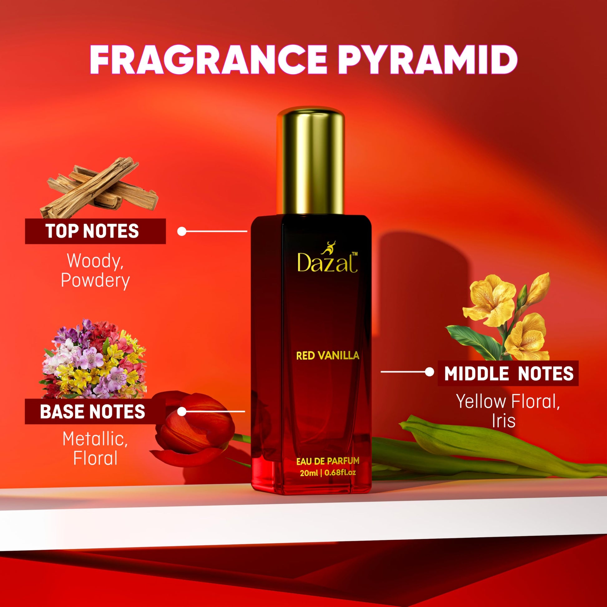 DAZAL Red Vanilla Eau de Parfum, 20ml, Unisex Perfume - back view