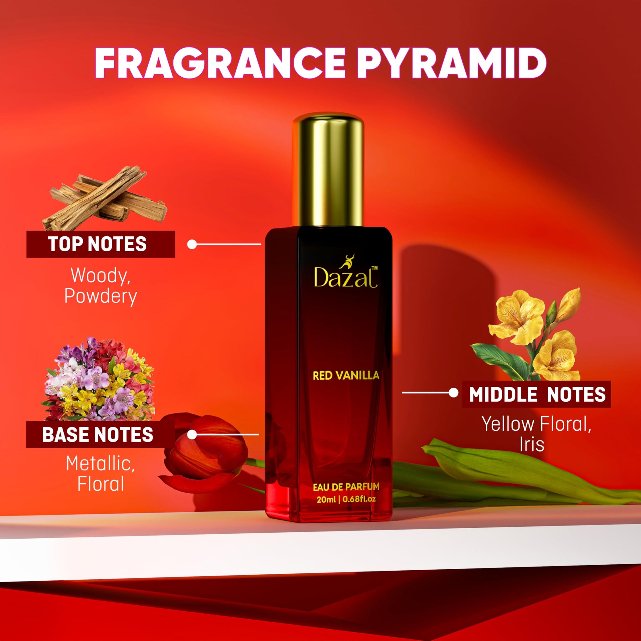 DAZAL Red Vanilla Eau de Parfum, 20ml, Unisex Perfume - back view