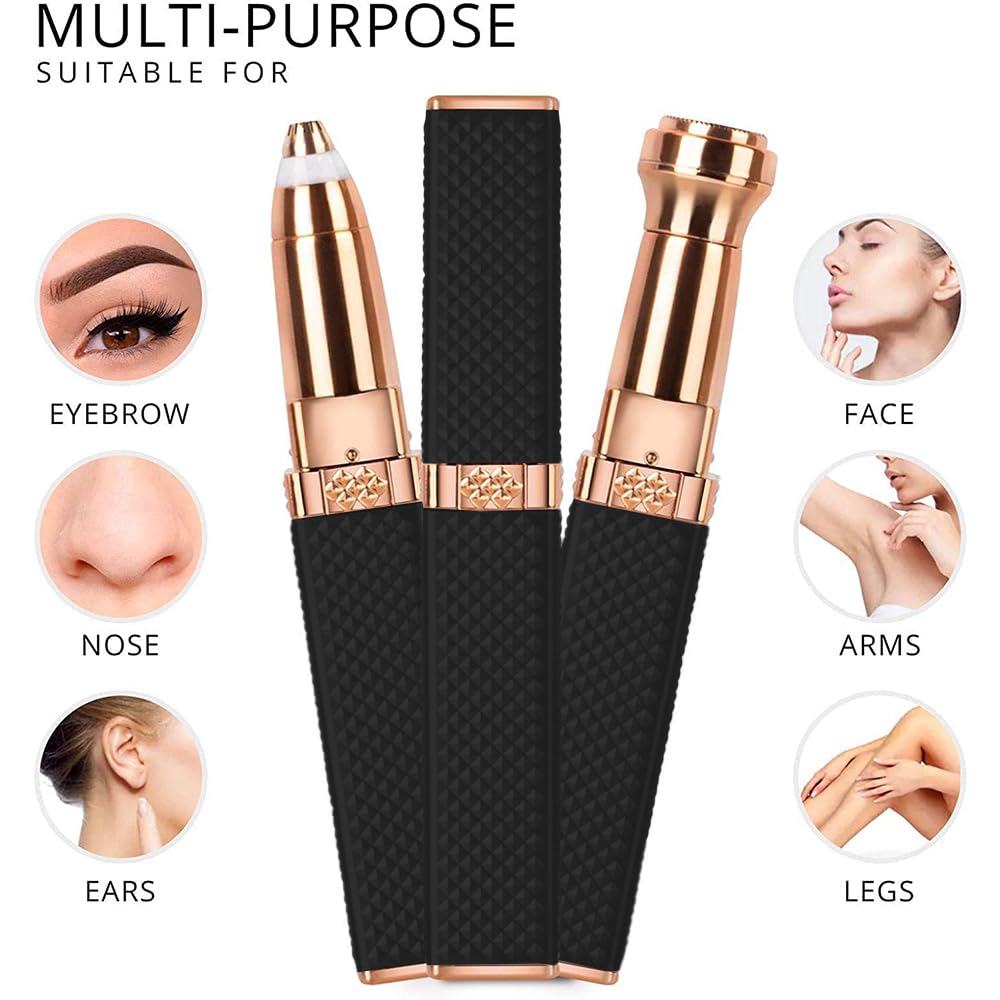 DDN_R_ 2-in-1 Eyebrow Trimmer and Epilator for Women, Rechargeable, with LED Ring Light, Black - back view