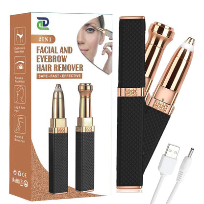DDN_R_ 2-in-1 Eyebrow Trimmer and Epilator for Women, Rechargeable, with LED Ring Light, Black - in use