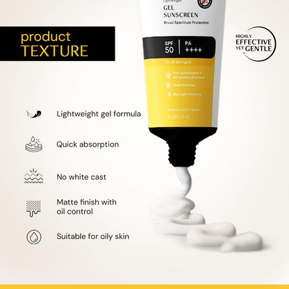 Deconstruct Gel Sunscreen SPF 50 PA++++ for Oily Skin - Lightweight, Non-Greasy, No White Cast, Broad Spectrum - label detail