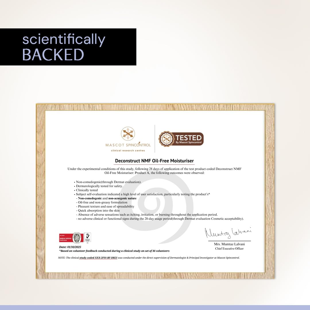 Deconstruct Oil-Free Face Moisturizer, 50g, Lightweight Non-Comedogenic for Oily Skin - ingredients panel