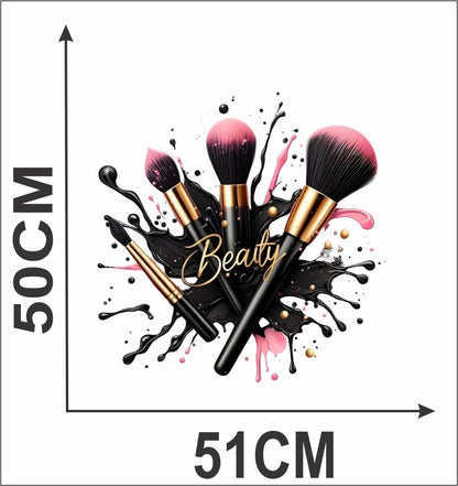 DECORAURA Beauty Makeup Brushes Wall Sticker, 51x50 cm, Black Pink Gold, Self-Adhesive Vinyl Decal - label detail