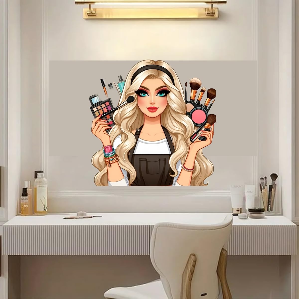 DECORAURA Makeup Artist Girl Wall Sticker 60x60 cm - PVC Self-Adhesive Fashion Illustration for Beauty Salon Bedroom Decor