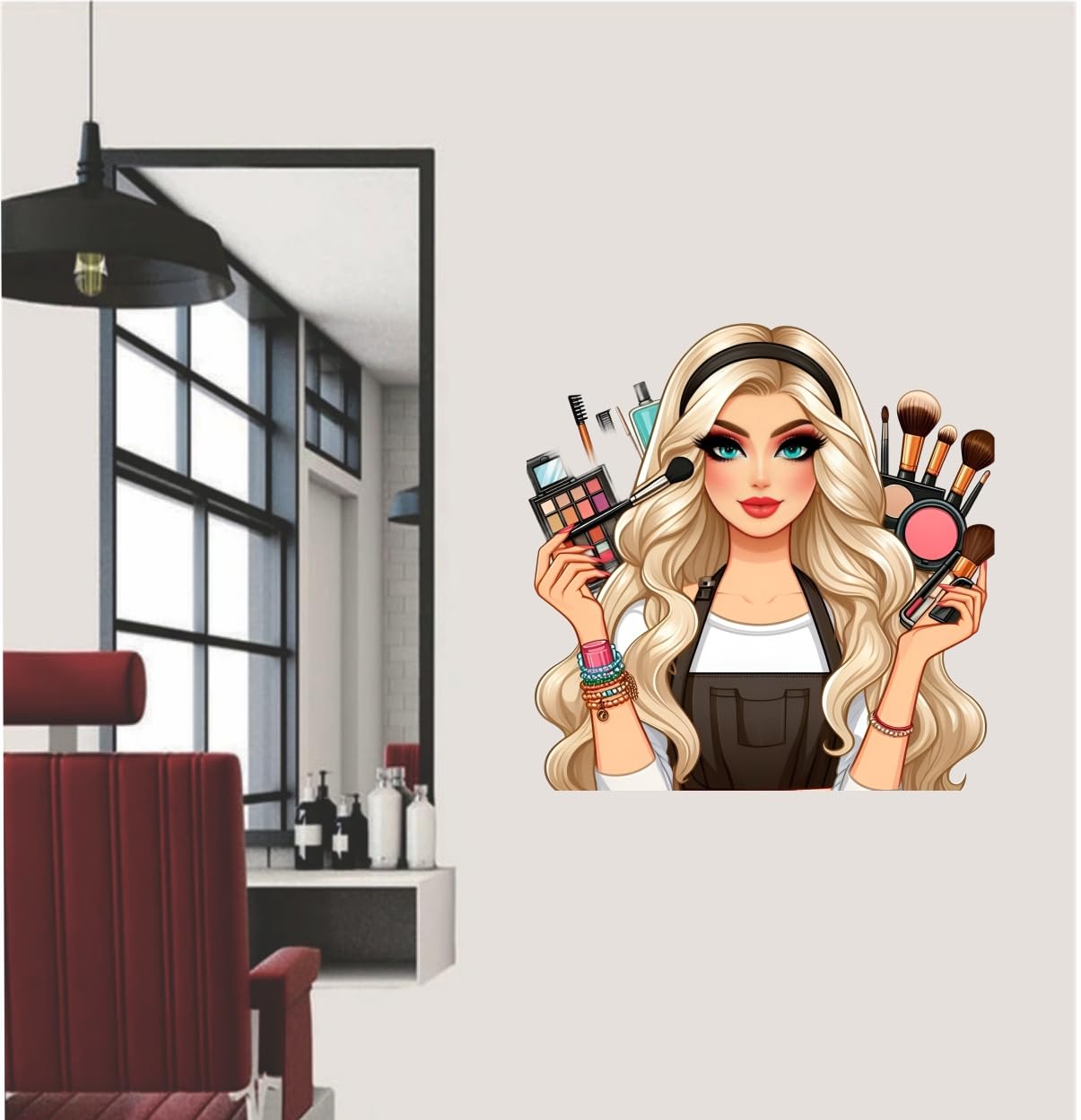 DECORAURA Makeup Artist Girl Wall Sticker 60x60 cm - PVC Self-Adhesive Fashion Illustration for Beauty Salon Bedroom Decor -