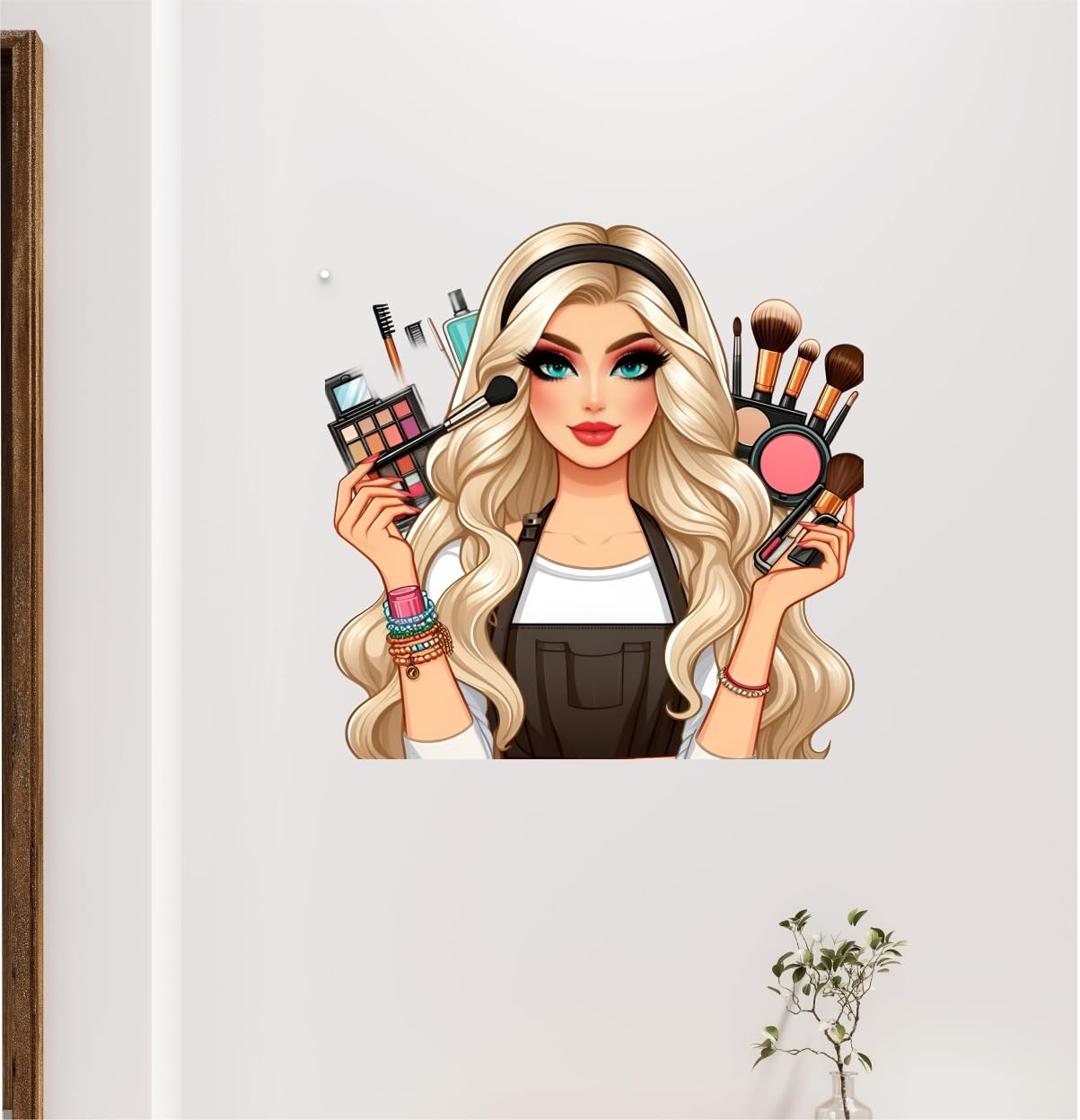 DECORAURA Makeup Artist Girl Wall Sticker 60x60 cm - PVC Self-Adhesive Fashion Illustration for Beauty Salon Bedroom Decor - 