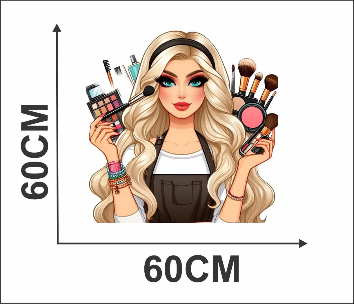 DECORAURA Makeup Artist Girl Wall Sticker 60x60 cm - PVC Self-Adhesive Fashion Illustration for Beauty Salon Bedroom Decor - 