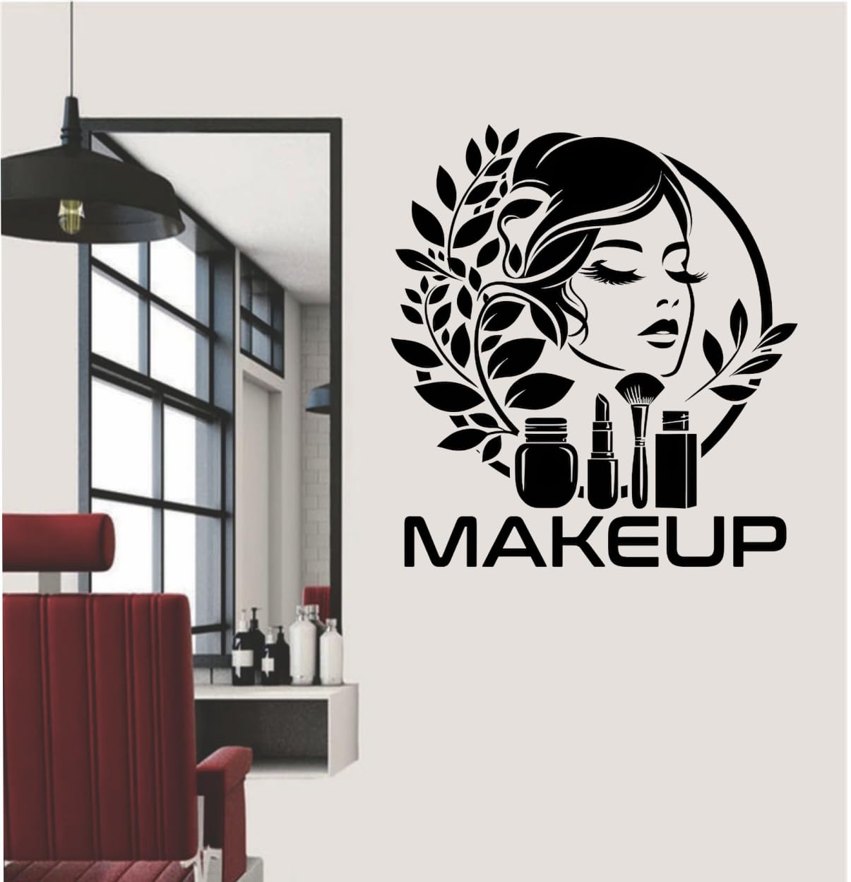 DECORAURA Makeup Wall Sticker, 52x55 cm, PVC Vinyl Self-Adhesive Wall Decal, Traditional Black Art Style for Beauty Salon & H
