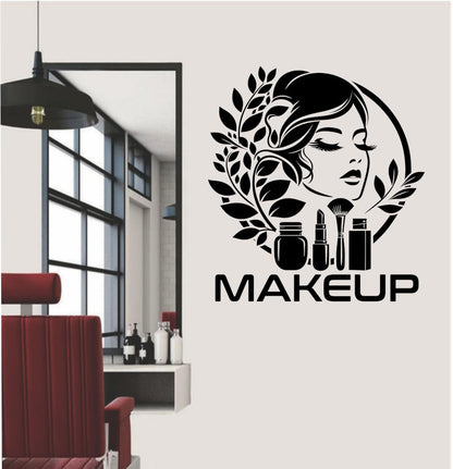 DECORAURA Makeup Wall Sticker, 52x55 cm, PVC Vinyl Self-Adhesive Wall Decal, Traditional Black Art Style for Beauty Salon & H