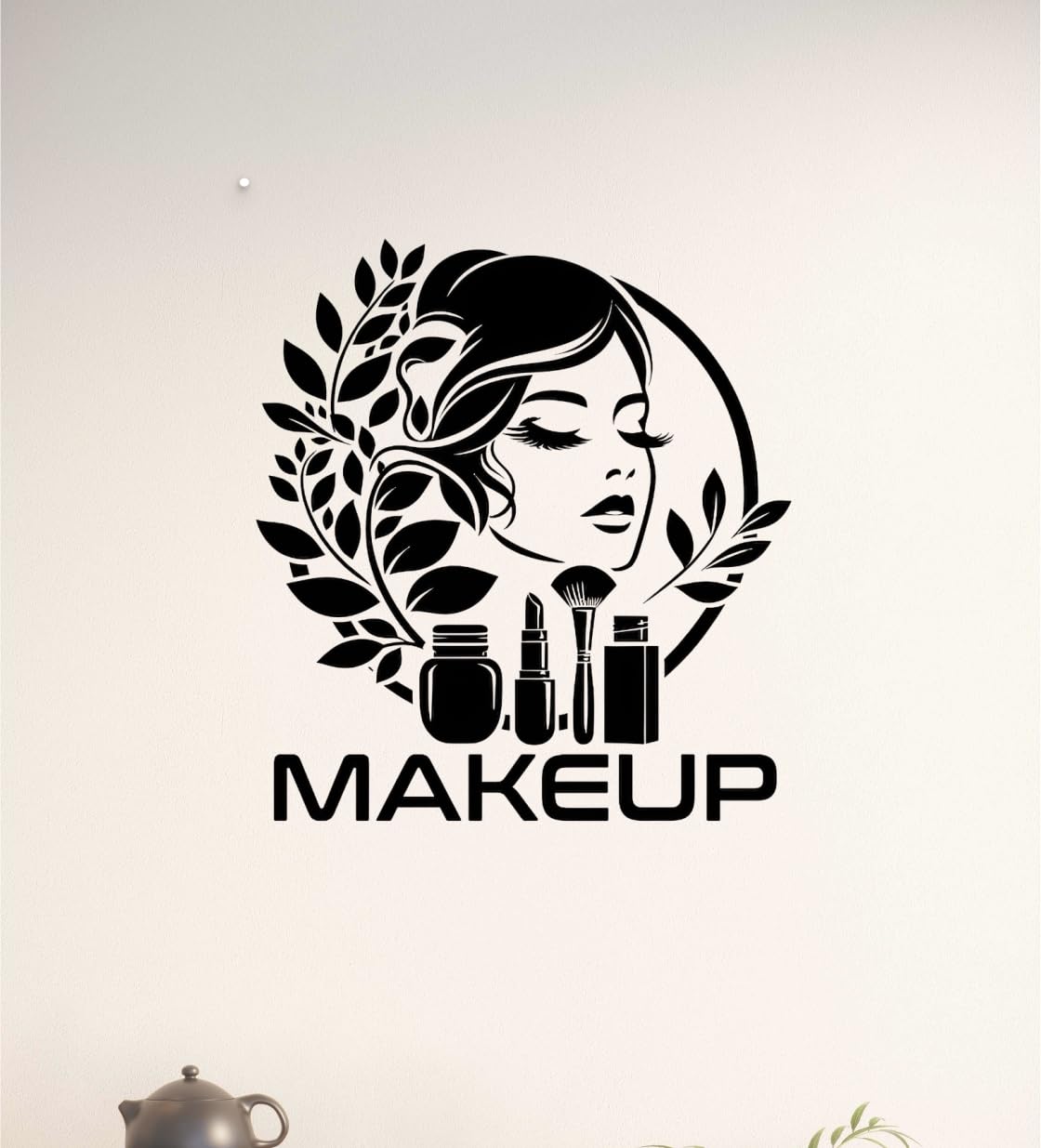 DECORAURA Makeup Wall Sticker, 52x55 cm, PVC Vinyl Self-Adhesive Wall Decal, Traditional Black Art Style for Beauty Salon & H