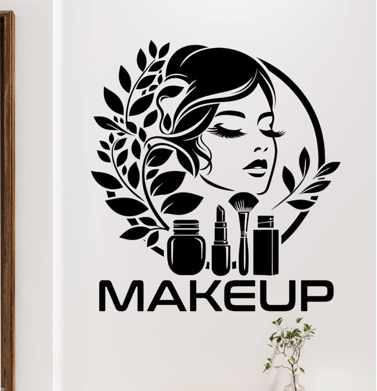 DECORAURA Makeup Wall Sticker, 52x55 cm, PVC Vinyl Self-Adhesive Wall Decal, Traditional Black Art Style for Beauty Salon & H