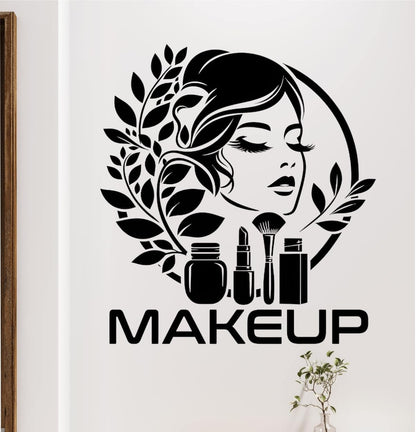 DECORAURA Makeup Wall Sticker, 52x55 cm, PVC Vinyl Self-Adhesive Wall Decal, Traditional Black Art Style for Beauty Salon & H