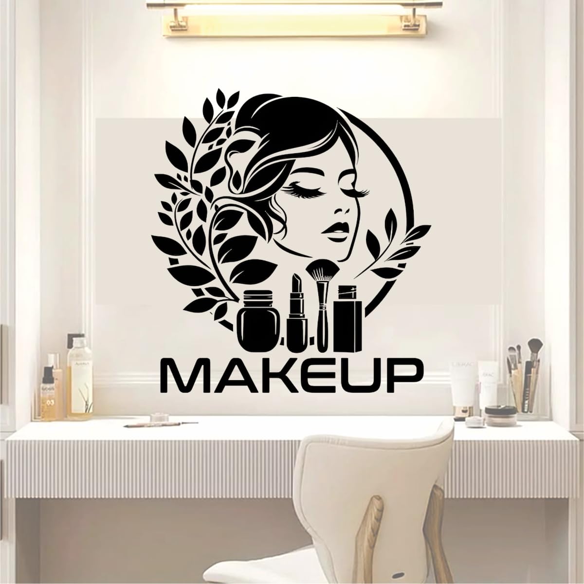 DECORAURA Makeup Wall Sticker, 52x55 cm, PVC Vinyl Self-Adhesive Wall Decal, Traditional Black Art Style for Beauty Salon & H
