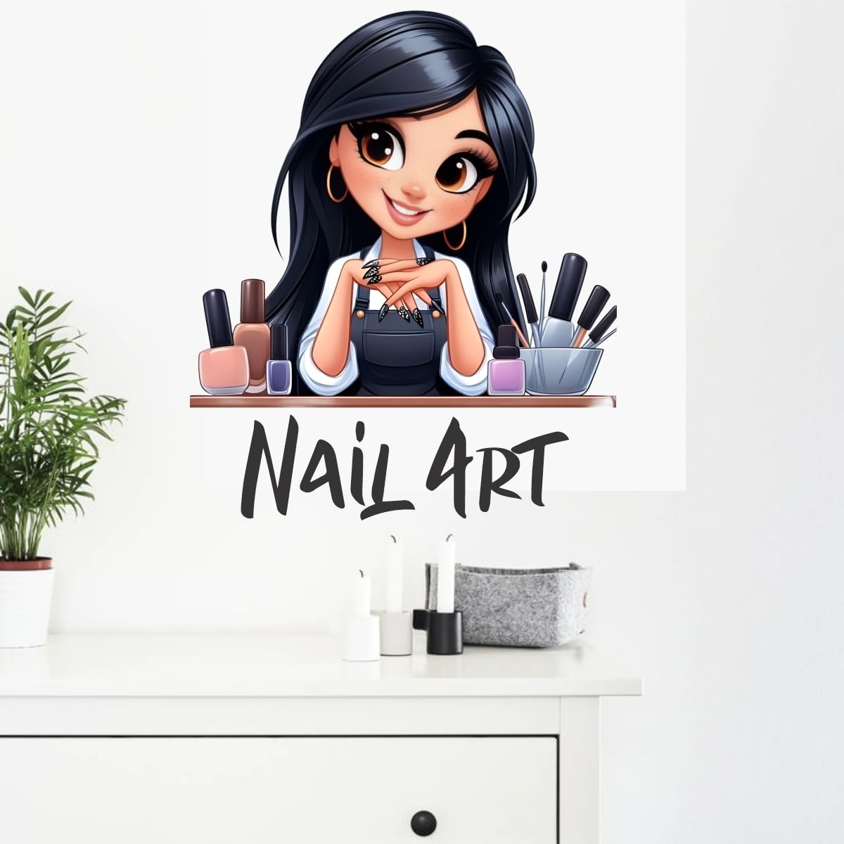 DECORAURA Nail Art Salon Wall Sticker - Cute Nail Artist Girl Cartoon Decal, 70x59 cm, for Beauty Parlour