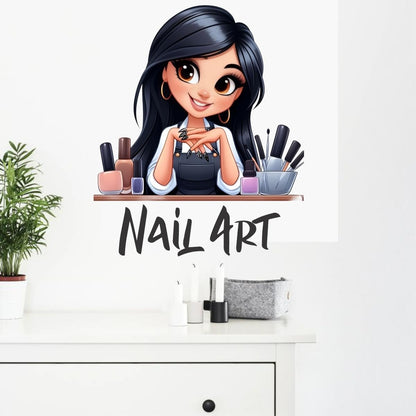 DECORAURA Nail Art Salon Wall Sticker - Cute Nail Artist Girl Cartoon Decal, 70x59 cm, for Beauty Parlour