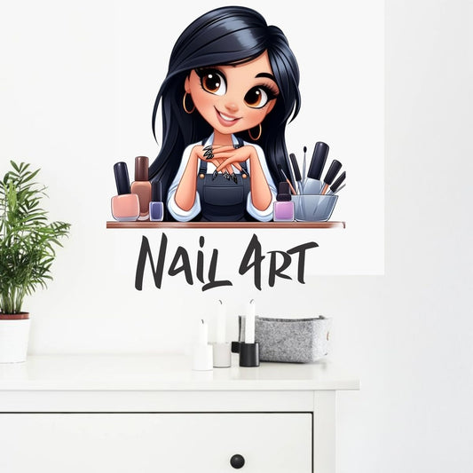 DECORAURA Nail Art Salon Wall Sticker - Cute Nail Artist Girl Cartoon Decal, 70x59 cm, for Beauty Parlour