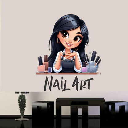 DECORAURA Nail Art Salon Wall Sticker - Cute Nail Artist Girl Cartoon Decal, 70x59 cm, for Beauty Parlour - back view
