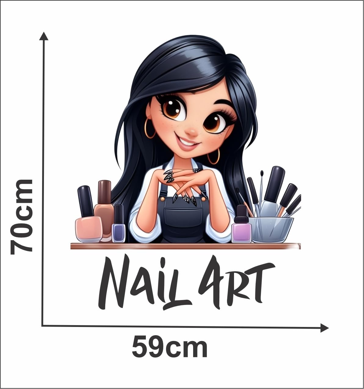 DECORAURA Nail Art Salon Wall Sticker - Cute Nail Artist Girl Cartoon Decal, 70x59 cm, for Beauty Parlour - packaging
